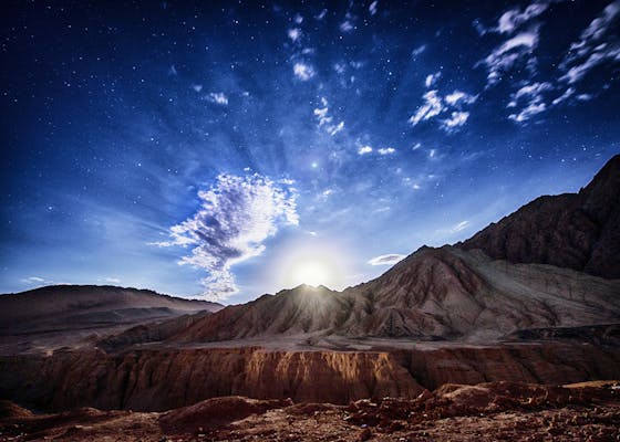 Sunrise among the mountains in Turpan City, China