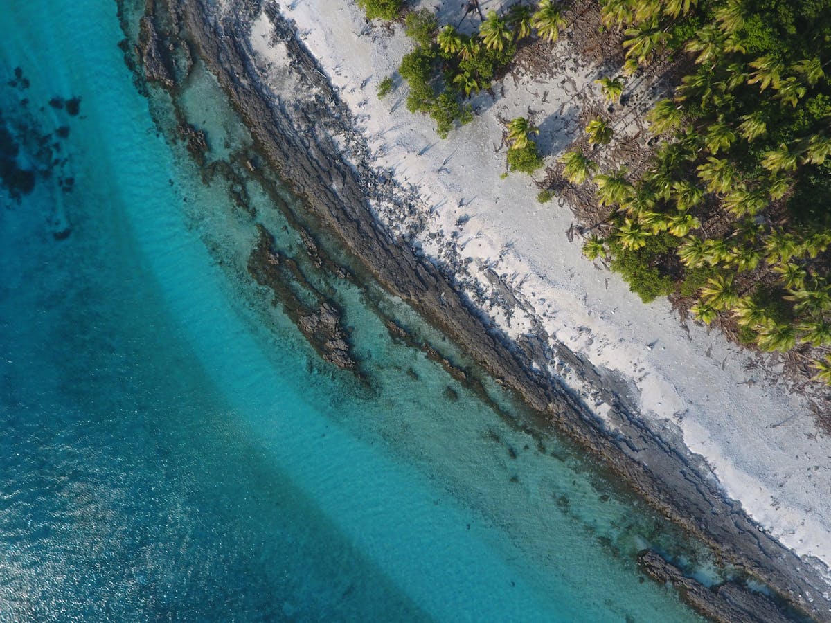 Aerial shot of a beach in the Lau Islands