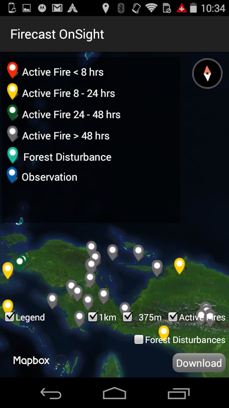 Screenshot of Firecast Onsight app showing fire incident in West Papua, Indonesia on September 21, 2016.