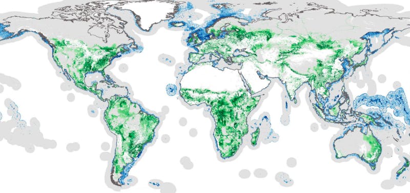 Map showing density of Critical Natural Assets across the world